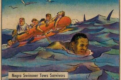 Una compañía de chicles que junto a la golosina traía estampas de hechos heroicos de la guerra dibujó a French remolcando a sus compañeros y la acompañó con la leyenda: "Nadador negro remolca sobrevivientes"