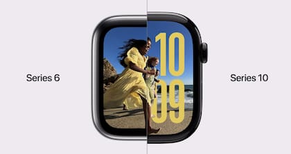 Una comparación del tamaño de la pantalla del nuevo Apple Watch 10