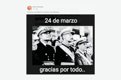 El año pasado, la concejala de Juntos por el Cambio publicó una foto de Jorge Rafael Videla, Emilio Massera y Orlando Ramón Agosti, con la leyenda “gracias por todo”.