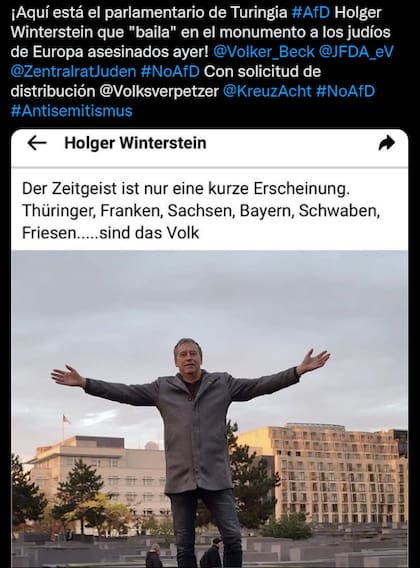 Una cuenta de Twitter contraria a la AfD criticó el comportamiento de Holger Winterstein