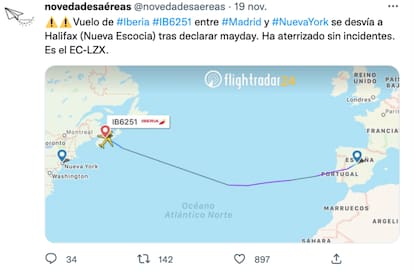 Una cuenta especializada informó del desvío en el avión