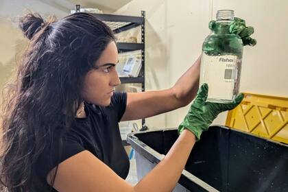 Una de las biólogas de vida silvestre de la UF analiza muestras de agua durante la fase de prueba del estudio. (Lourdes Mederos)