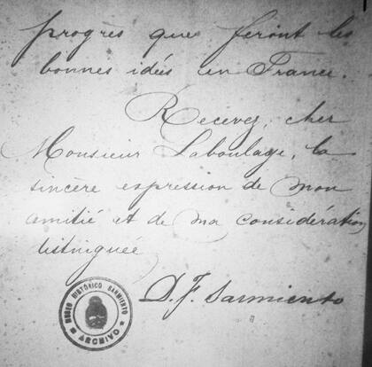 Una de las cartas de Sarmiento a Laboulaye