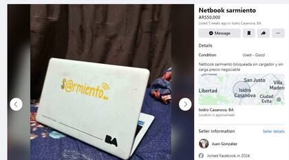 Una de las computadoras Plan Sarmiento del Gobierno de la Ciudad de Buenos Aires puesta en venta en Facebook Marketplace a $ 50.000 pesos
