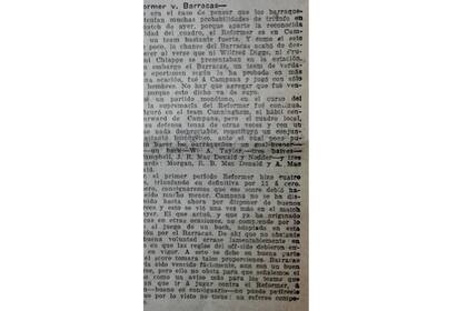 Una de las crónicas que se escribieron en el diario La Prensa en 1906 luego del partido emblemático de Winston Coe