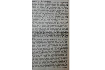 Una de las crónicas que se escribieron en el diario La Prensa en 1906 luego del partido emblemático de Winston Coe
