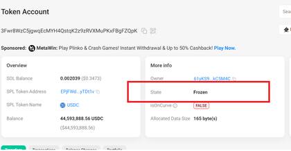 Una de las cuentas que tiene sus USDC congelados