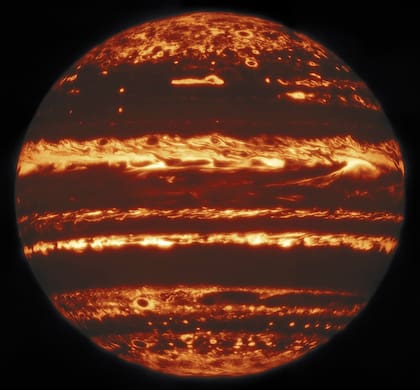 Una de las imágenes de Júpiter logradas desde el observatorio Gemini de Hawaii