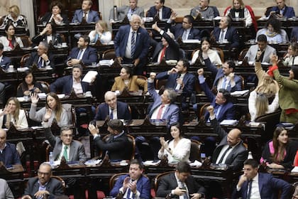 Una de las imágenes de la sesión en la Cámara de Diputados durante el debate de la Ley Bases 