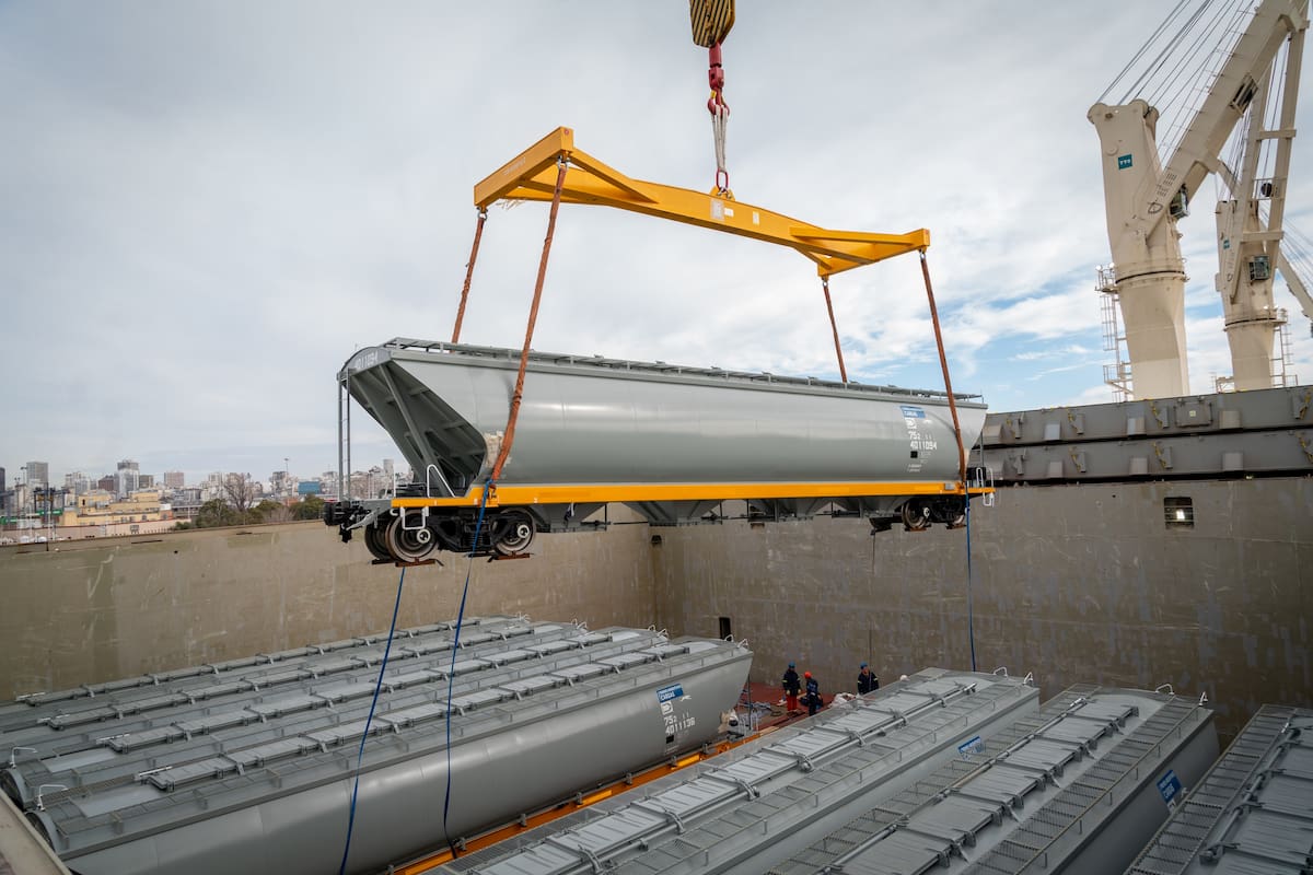 “Imponente operativo”: inédito movimiento en el puerto de Buenos Aires por la llegada de vagones graneros chinos