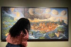 Una de las pinturas de Brooke Alfaro que se exhibieron en la Bienal de Venecia y que se muestran ahora en el Museo del Canal, en Panamá