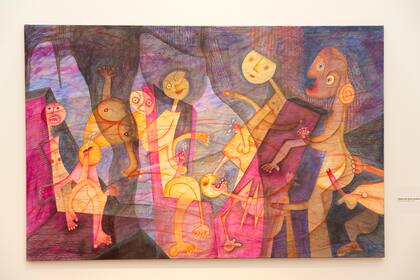 Una de las pinturas de Karim Makarius exhibidas en la "sala erótica" de su muestra en Palacio Libertad