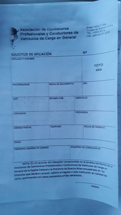 Una de las planillas que entregó el gremio