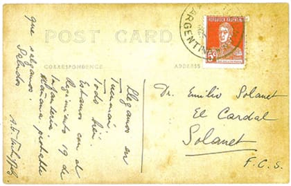 Una de las primeras cartas que Tschiffely envió a Solanet, desde Tucumán