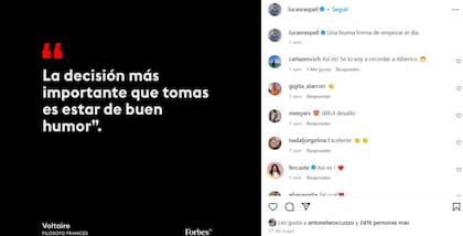 Una de las publicaciones que "likeó" Anto Roccuzzo de Lucas Raspall