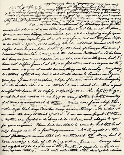 Una de las relativamente pocas cartas de Jane Austen a Cassandra que sobreviven hasta nuestros días