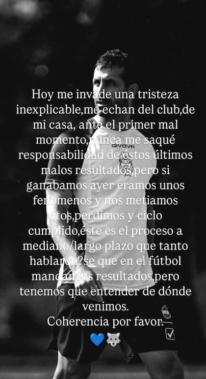 Una de las tres historias de Instagram que publicó Fernando Zaniratto en las que apuntó contra la dirigencia