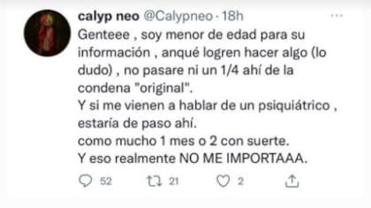 Una de los mensajes que escribió vía Twitter (su cuenta ya no está disponible)