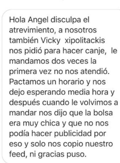 Una empresa de sahumerios no pudo cerrar el trato para hacer canje por que la bolsa que le enviaron a la melliza griega "era muy chica"