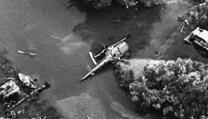 Una escena aérea del set de filmación tomada luego del accidente