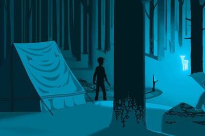 Una escena de Harry Potter y las reliquias de la muerte representada en Paint por Pat Hines