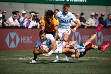 Una escena del triunfo de los Pumas 7s ante Australia, en los cuartos de final