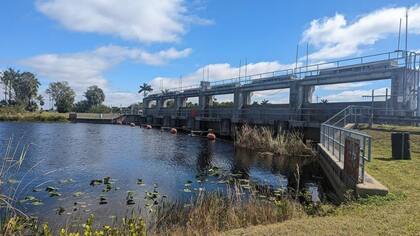 Una esclusa en uno de los canales de los Everglades, un componente del control de inundaciones instalado que ayuda a gestionar el agua