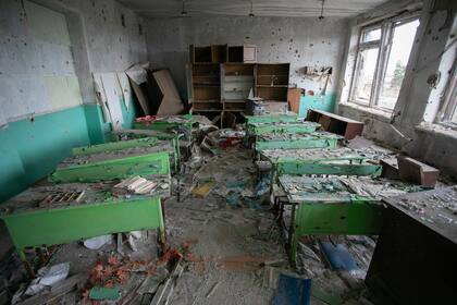 Una escuela destruida en Ucrania 