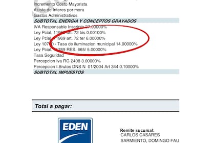“Robo a mano armada”: una productora le ganó un juicio a un municipio por cobrar una tasa “ilegítima” de iluminación 7 Una factura con el cobro de la tasa de iluminación municipal del 14% que fue presentada como prueba en el juicio