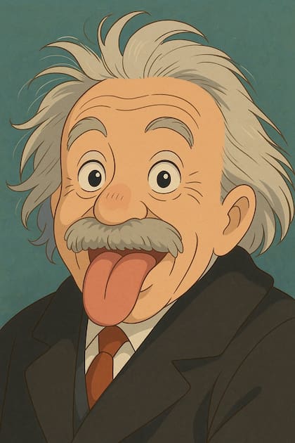 Una foto clásica de Albert Einstein reimaginada por ChatGPT como un dibujo al estilo de Estudio Ghibli