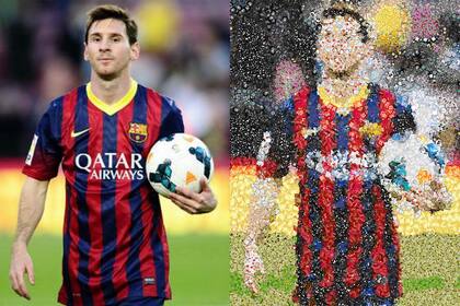 Una foto de Messi bajo el efecto del mosaico de emojis