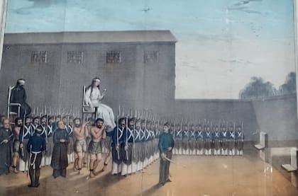 Una foto del cuadro que muestra cómo llevan a Camila y Uladislao hacia la ejecución. (Foto: Museo Juan Manuel de Rosas de San Andrés, partido de San Martín).