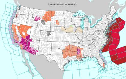 Una fuerte ola de calor se intensifica en el oeste, con temperaturas que alcanzarán valores excepcionales de hasta 110°F (43°C) en los desiertos de California, Nevada, Arizona y Nuevo México
