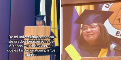 Una graduada de 60 años se volvió viral en redes sociales tras emitir un discurso sobre la importancia de cumplir los sueños