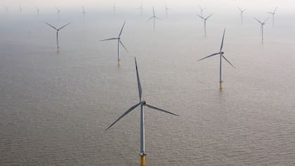 Una granja eólica en el mar del Norte, frente a las costas de Inglaterra, en la cual la estatal danesa Dong Energy es una de las socias.