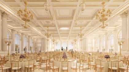 Una ilustración de la salón de baile con capacidad en el ala Este de la Casa Blanca