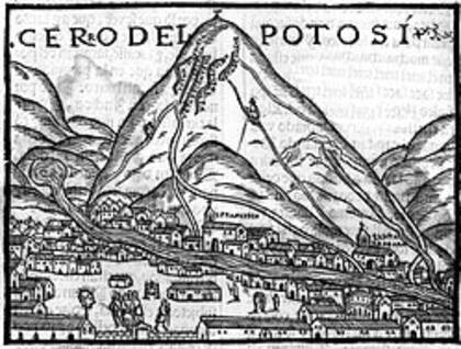 Una ilustración del Cerro de Potosí, también llamado Cerro Rico por sus abundantes minerales