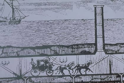 Una ilustración del primer bosquejo de Eurotúnel, ideado en el año 1802 por el ingeniero francés Albert Mathieu