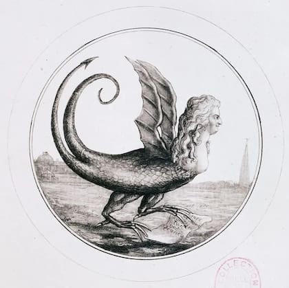 Una ilustración que retrata a la reina como una arpía mítica que destroza los derechos humanos y la Constitución