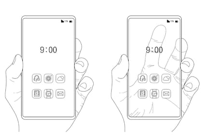 Una imagen de la patente del teléfono con pantalla transparente presentada por Samsung en Estados Unidos