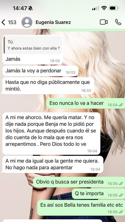 Una imagen del chat que mantuvo Wanda Nara con La China Suárez