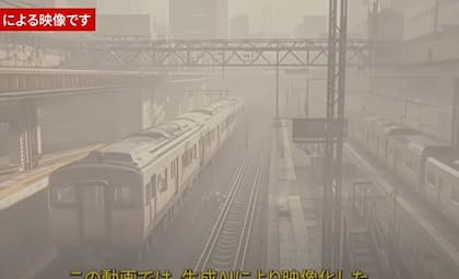 Una imagen generada con inteligencia artificial muestra cenizas sobre los trenes de Tokio