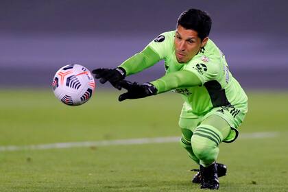 Una imagen para el lbum familiar: Enzo Prez se tira y despeja un remate al crner