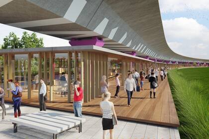 Una imagen simula lo que se espera para los bajo viaducto del tren Mitre