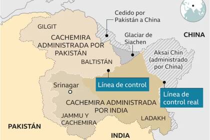 Una infografía con la ubicación del glaciar Siachen