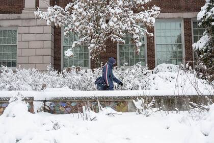 Una mujer reparte el correo pesar de la fuerte nevada