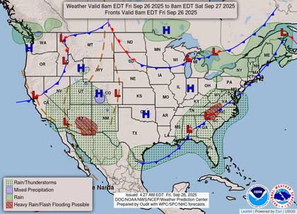 Una masa de aire húmedo asociada a un frente estacionario provocará lluvias intensas y riesgo de inundaciones repentinas desde Virginia hasta Florida