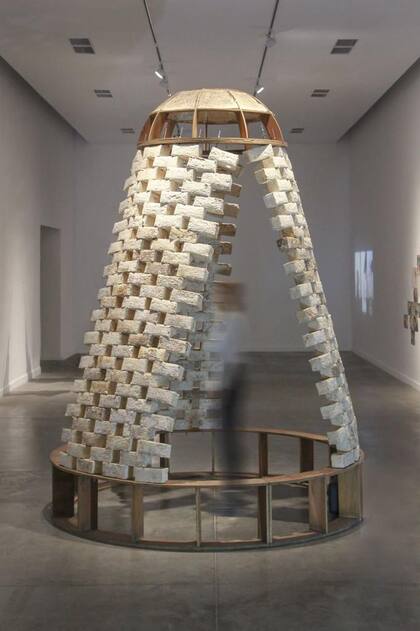 Una muestra donde se expusieron los ladrillos creados con desechos