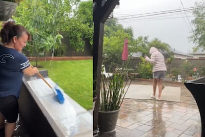 Una mujer se llevó todas las miradas por su particular rutina de limpieza hogareña (Captura video)