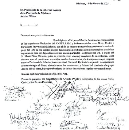 Una nota interna de los funcionarios de PAMI y Anses, a los que se les exigía el aporte del 10% de su sueldo. Ya en febrero, reclamaban que se dejara sin efecto esa práctica.